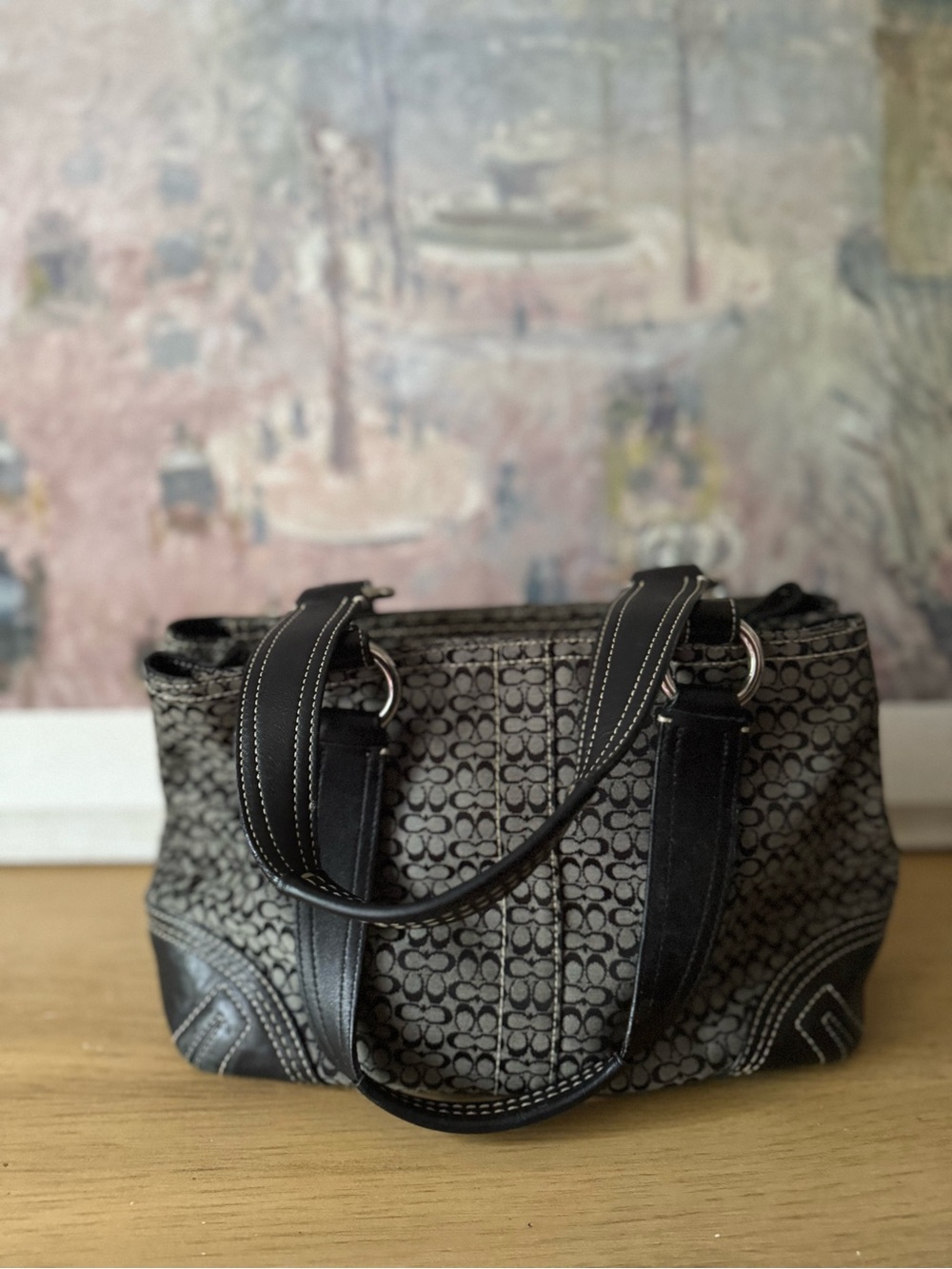 COACH Soho Hobo Signature Black Leather Grey Canvas - Y2K - Picture 4 of 9